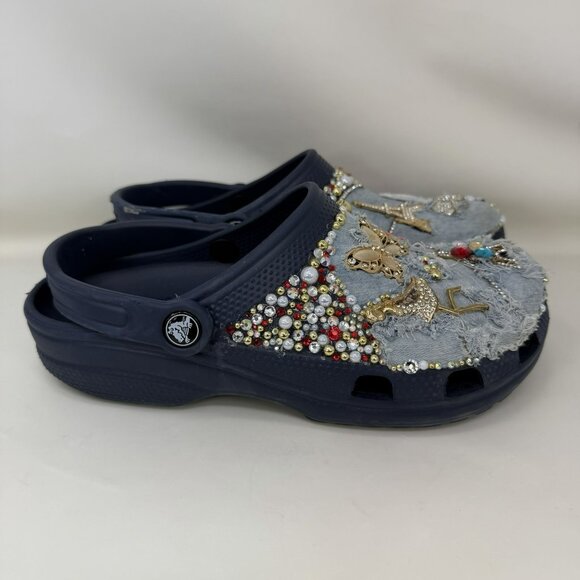 Crocs Classic Custom Made Clogs Mules Shoes Blue Women’s Size 8 - Picture 1 of 7